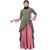 Polka dotted asymmetrical dress abaya- Jade Green-Pink Polka dotted asymmetrical dress abaya- Jade Green-Pink